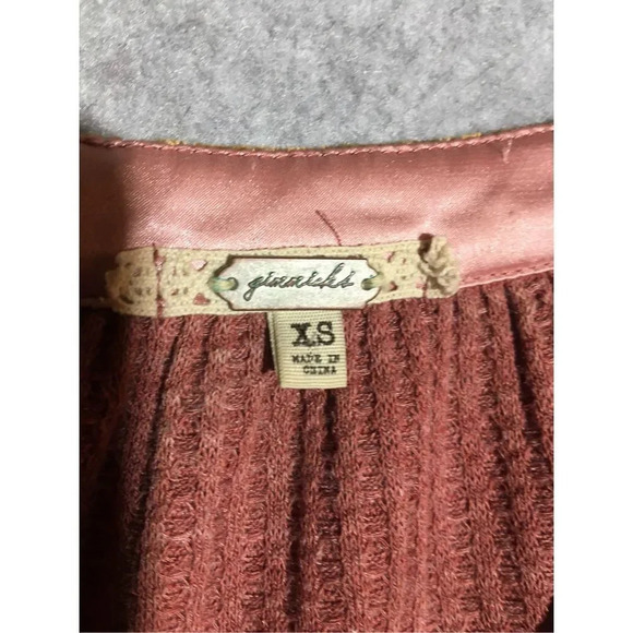 Womens Ginmicks Sweater Mixed Media Textures Velvet Dark Pink Casual V Neck - Picture 4 of 5